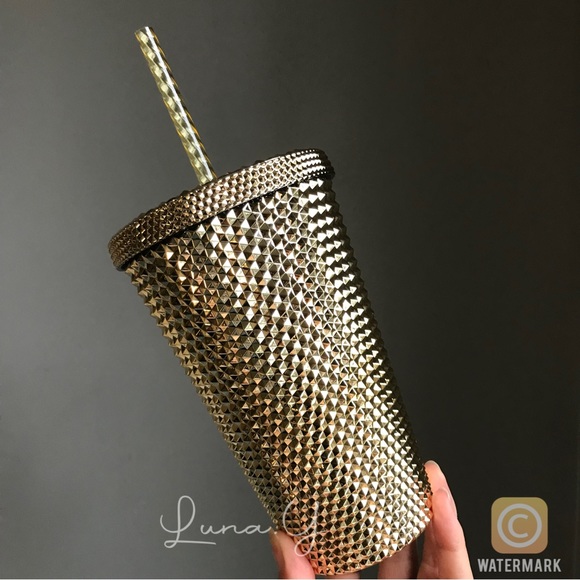 Starbucks Metallic Gold Chrome Studded Bling Cup Tumbler Grande 2022 Holiday - Picture 2 of 7